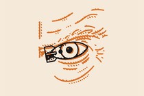 an illustration of a nuclear weapon superimposed over an eye resembling Donald Trump's