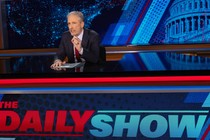 Jon Stewart hosting “The Daily Show” in 2024