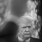 Black and white picture of Donald Trump, looking worried.