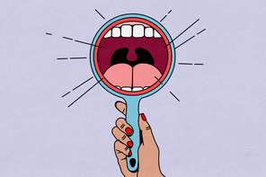 Illustration of a mirror showing a person's open mouth