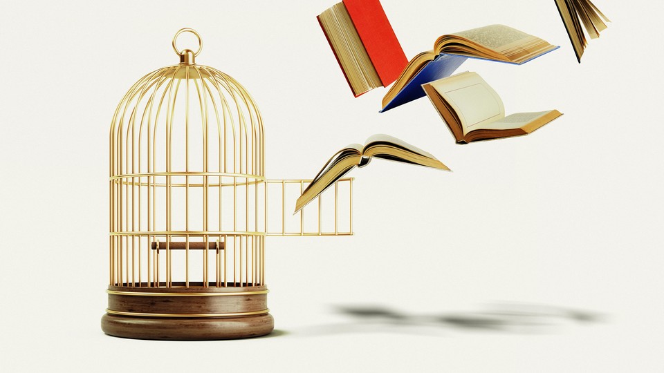 Books fly out of a birdcage