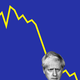 An illustration of Boris Johnson set against a chart showing a descending line