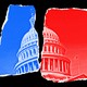 Illustration of the U.S. Capitol with red and blue.
