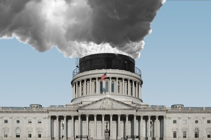 The U.S. Capitol with a smokestack in place of its dome