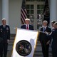 General Jay Raymond, now chief of space operations, stands with President Donald Trump in the Rose Garden.