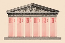 An illustration of the Supreme Court with pillars made of missed-call logs