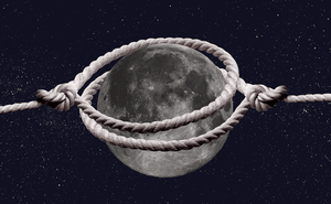 An illustration of the moon being lassoed