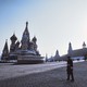 Someone standing in front of Moscow buildings