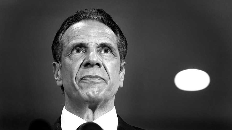 A black-and-white photograph of Andrew Cuomo