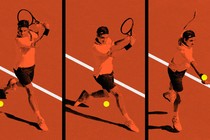 Series of Rafael Nadal playing tennis in slightly different positions