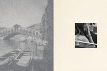 A photo-illustration split down the middle with Venice on the left and an image of Jeff Bezos and Lauren Sánchez on the right.