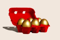 An illustration of six gold-colored eggs