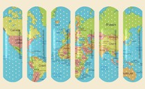 An illustration of a world map as Band-Aids