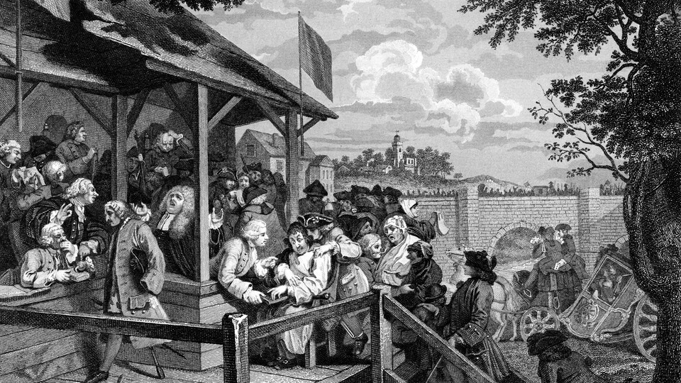 Illustration of voting in early America