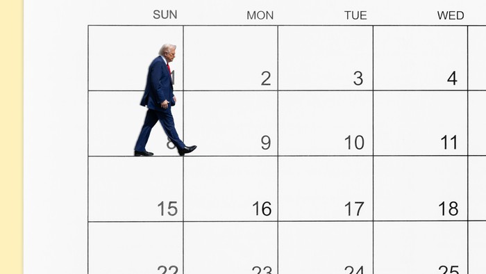 Trump walks on a calendar starting on June 8