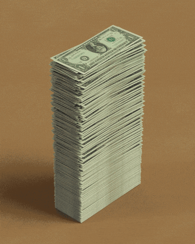 Shrinking stack of dollar bills