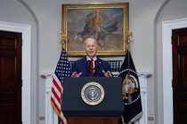 Biden speaking in the Roosevelt Room of the White House