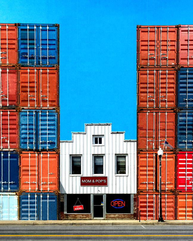 a small business between shipping containers