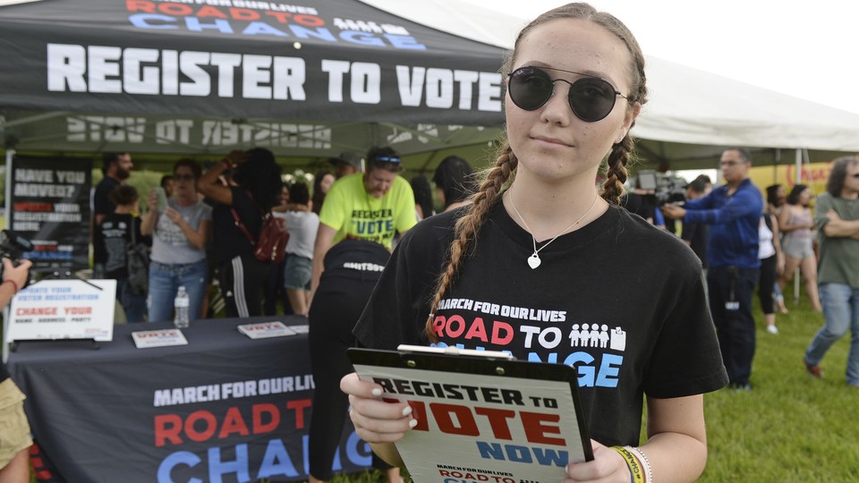 Marjory Stoneman Douglas High School student Lauren Hogg at a voter-registration drive in Parkland, Florida