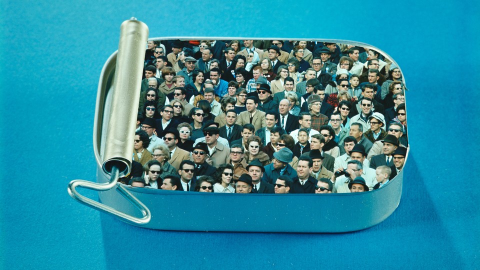 Illustration of a sardine can full of people