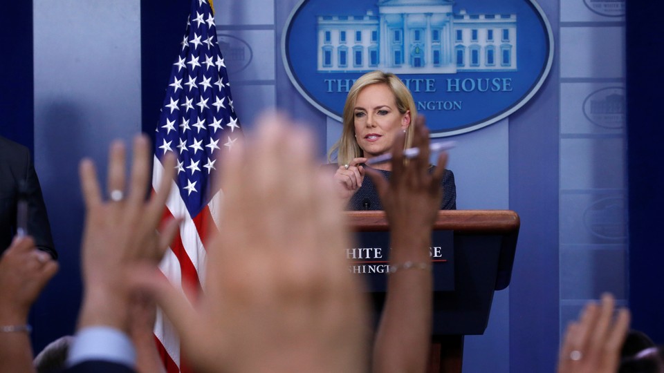 Homeland Security Secretary Kirstjen Nielsen in the briefing room