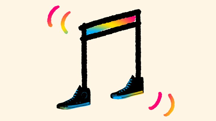 Multi-colored music notes with converse on
