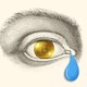 Illustration of a Bitcoin inside an eye with a teardrop falling