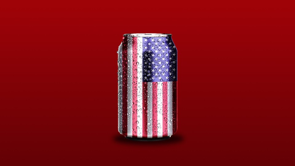 An illustration of a soda can with an American flag