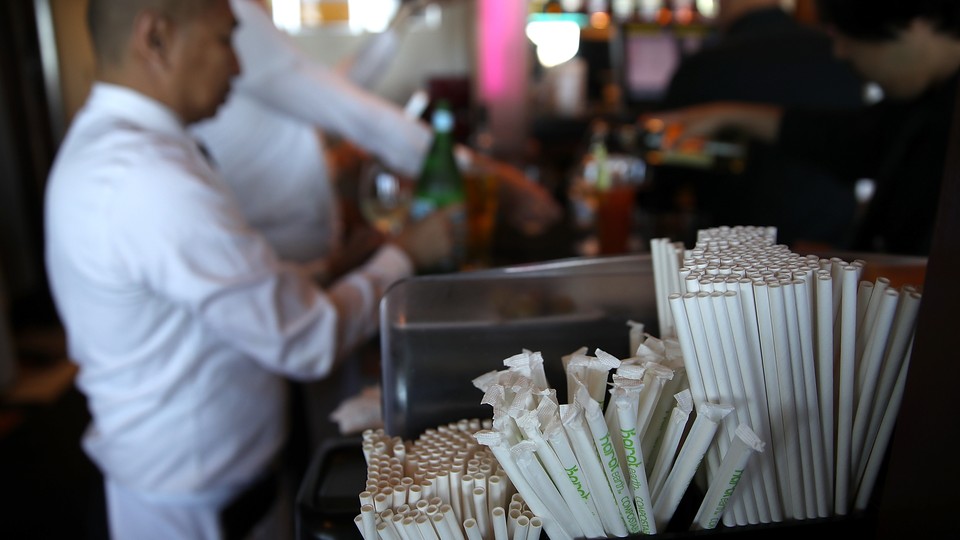 Paper straws at a bar in San Francisco