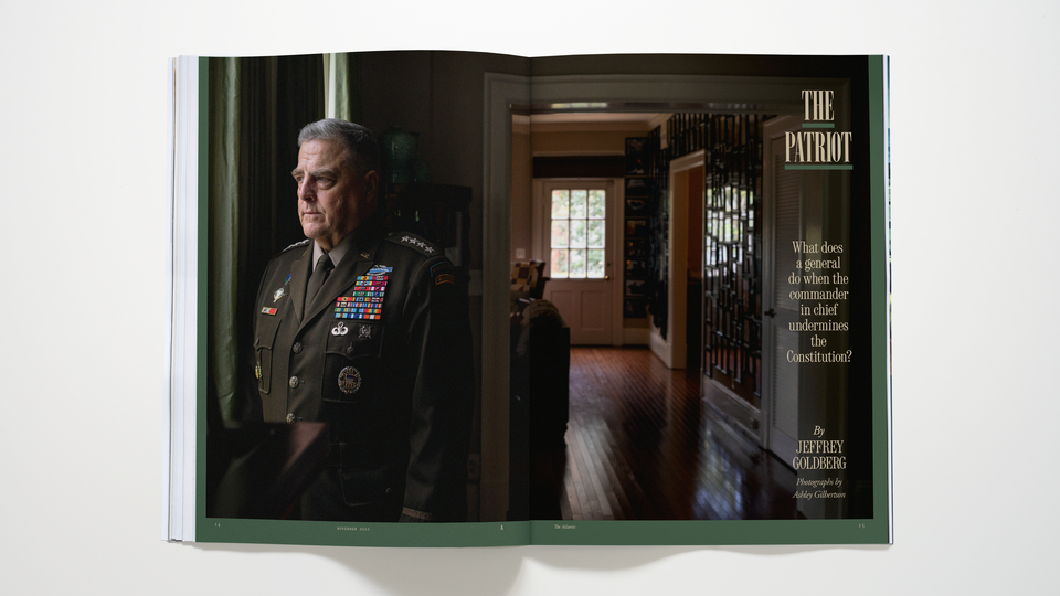 photo of print magazine open to story "The Patriot" with photo of General Mark Milley
