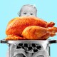 Photo-illustration of a baby with a rotisserie chicken at her high chair