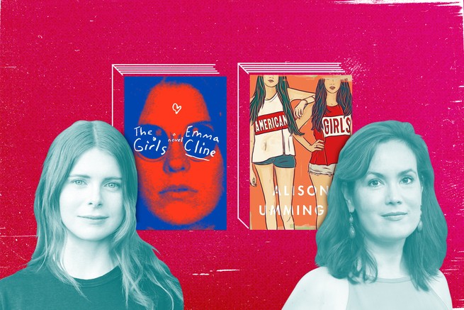 illustration of "The Girls" and "American Girls" book covers with author portraits