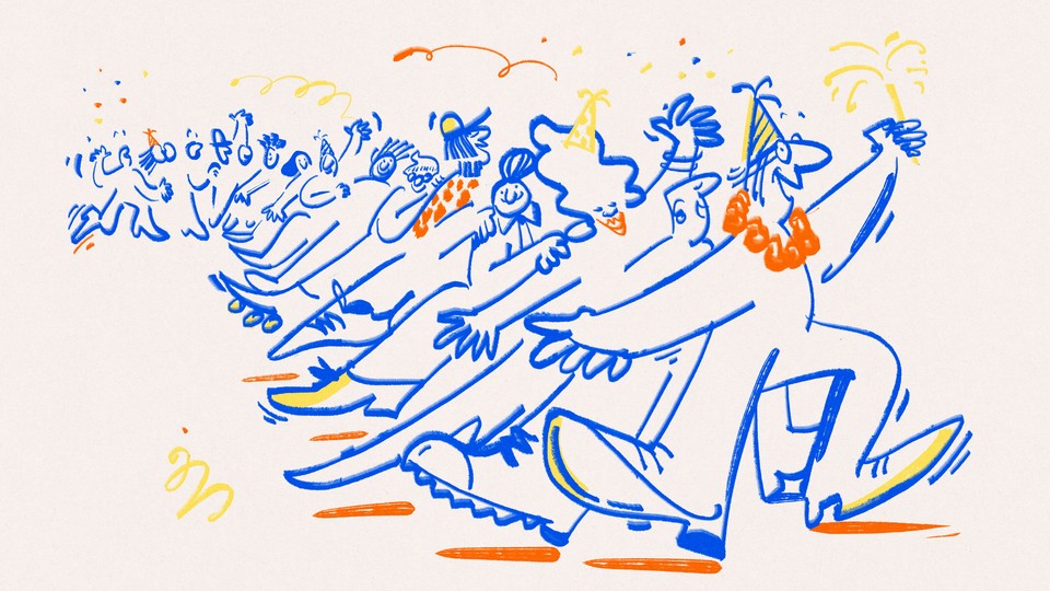 A group of people dancing in a line
