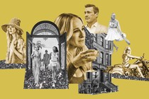 Sarah Jessica Parker in And Just Like That surrounded by characters from The White Lotus, Selling Sunset and Real Housewives of Atlanta