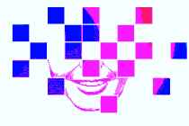 A mouth below several Zoom-like squares