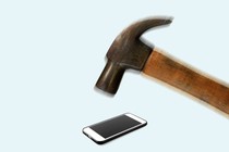 Photo illustration of a hammer about to smash a phone