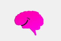 An image of a neon pink brain with a smiley face