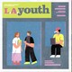 Figures converse, use the computer, and read newspapers while walking around a background of giant issues of L.A. Youth