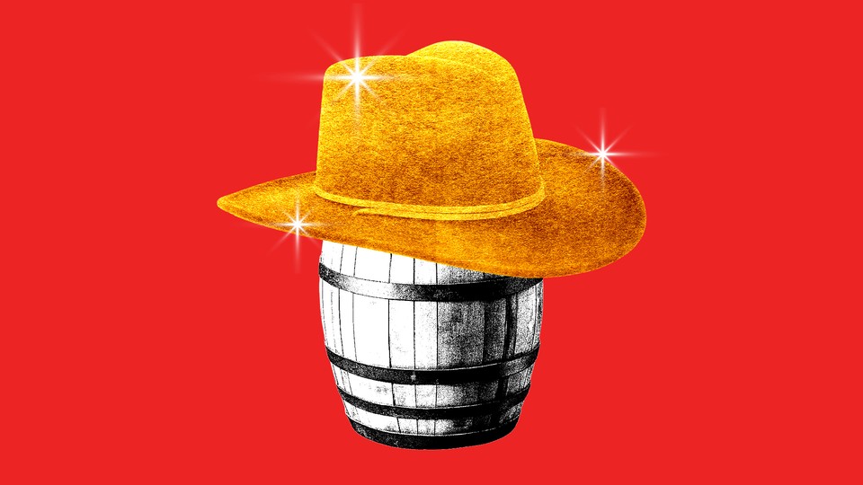 A barrel wearing a hat