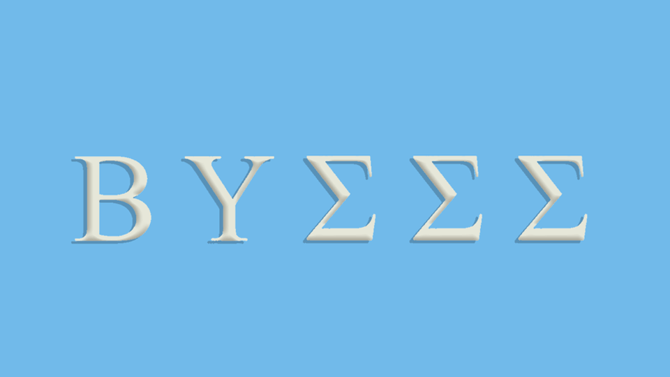 An illustration of the letters 'BYEEE' with the Greek sigma