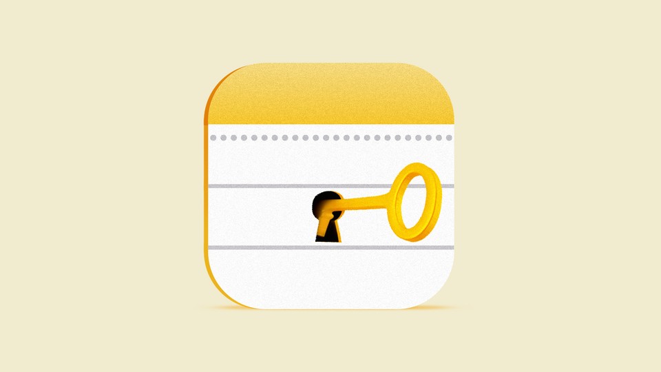 The Notes app icon, with a keyhole and a golden key in it