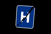 A hospital symbol with a crack running through the middle.