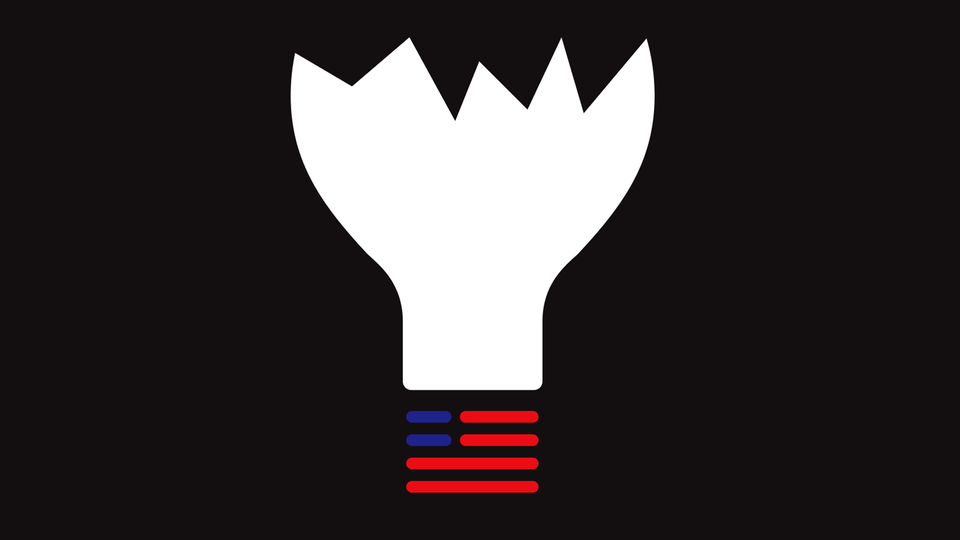 Illustration of a broken light bulb with an American flag as its cap.
