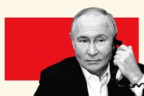 A photo of Vladimir Putin on the phone.