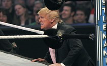 Donald Trump cheers on his fighter during the Battle of the Billionaires at WWE's 2007 WrestleMania at Ford Field in Detroit, Michigan.