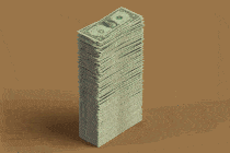 Shrinking stack of dollar bills