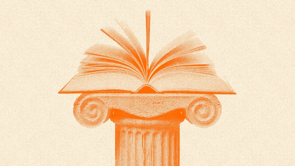 A Roman column with an open book on top