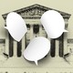 Illustration of empty speech bubbles in front of the Supreme Court
