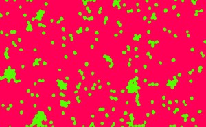 An illustration of green clusters on a red background