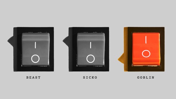 Three switches labeled "beast," "sicko," and "goblin." The "goblin" switch is red and turned on